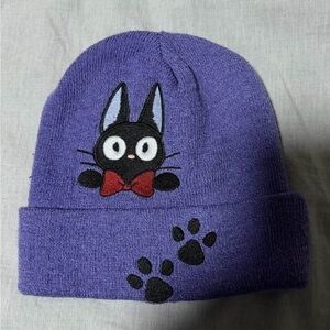 Purple Beanie with Cat and Paw Design